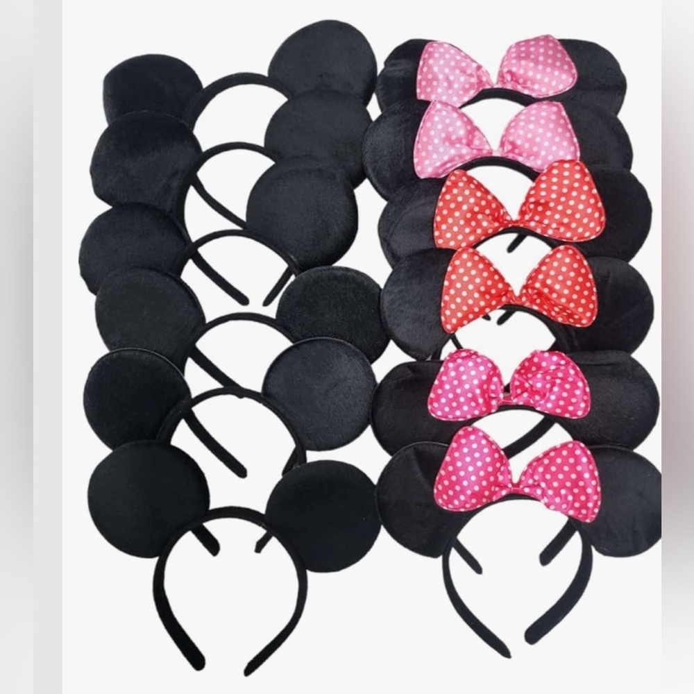 Set of Black and Pink Mouse Ear Headbands 12 pack NWT